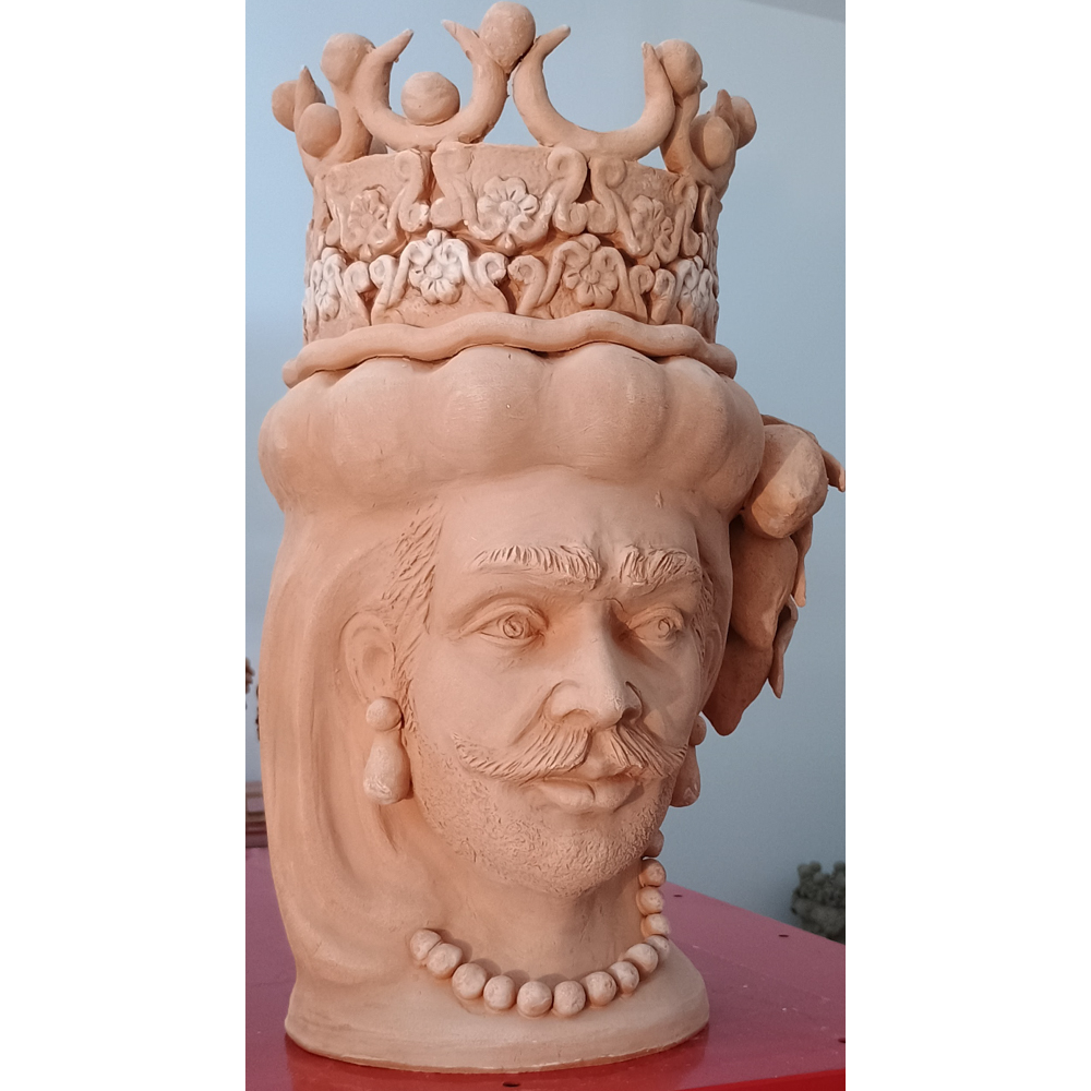 Testa di Moro Uomo in Terracotta Fatta a Mano con Corona e Limoni