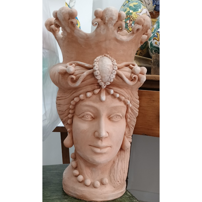 Testa di Moro Donna in Terracotta Fatta a Mano con Corona