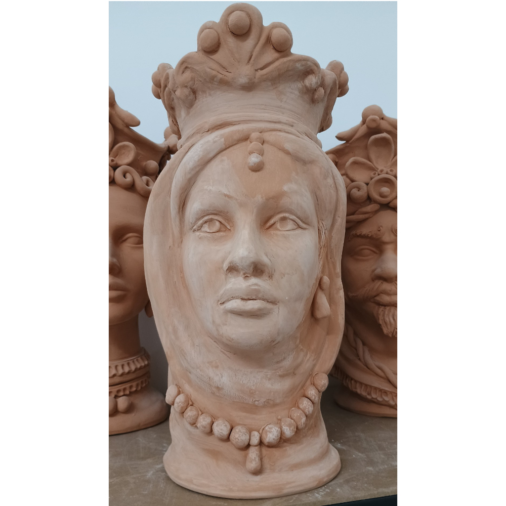 Testa di Moro Donna in Terracotta Fatta a Mano con Velo