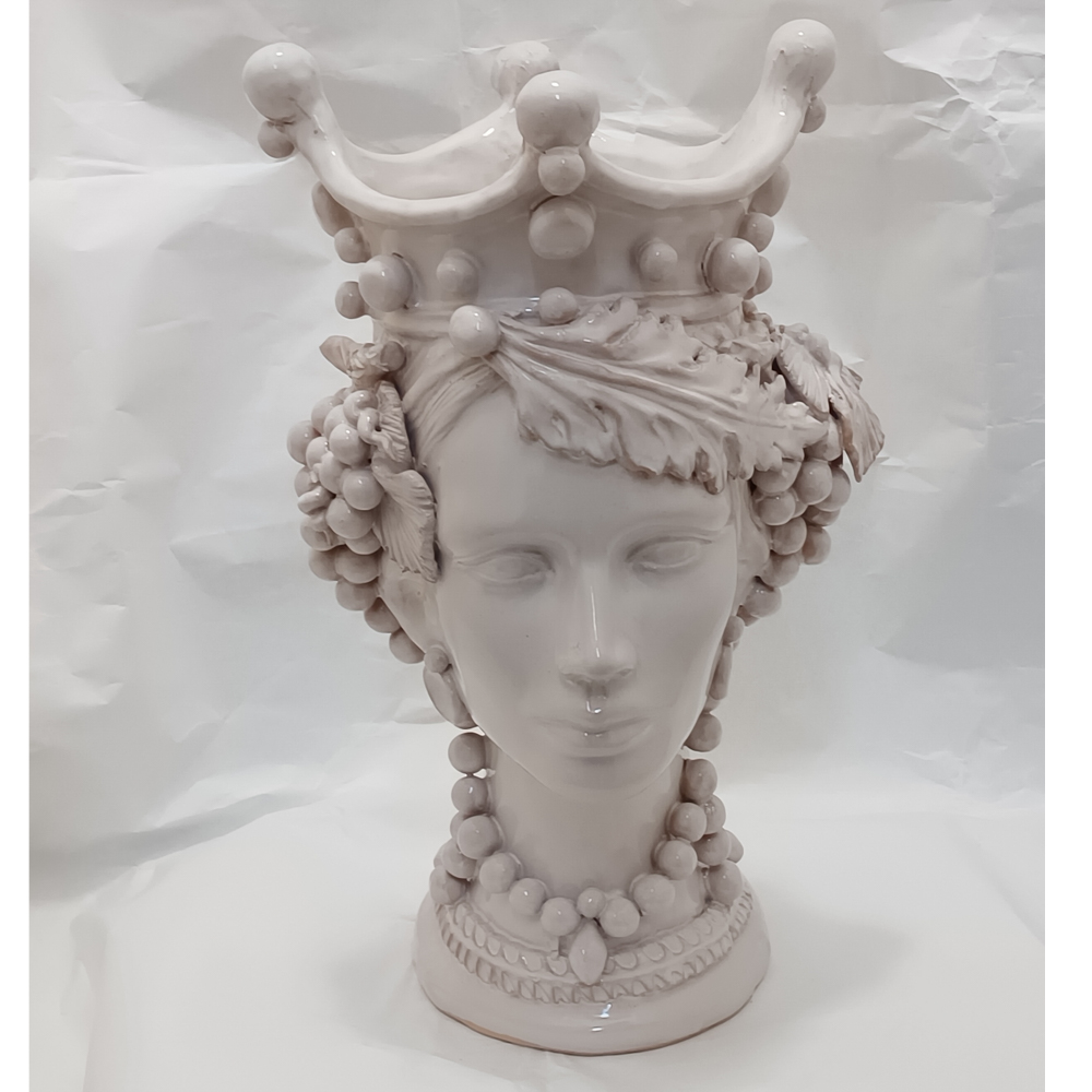 Testa di Moro Donna Smaltata in Bianco Perlato