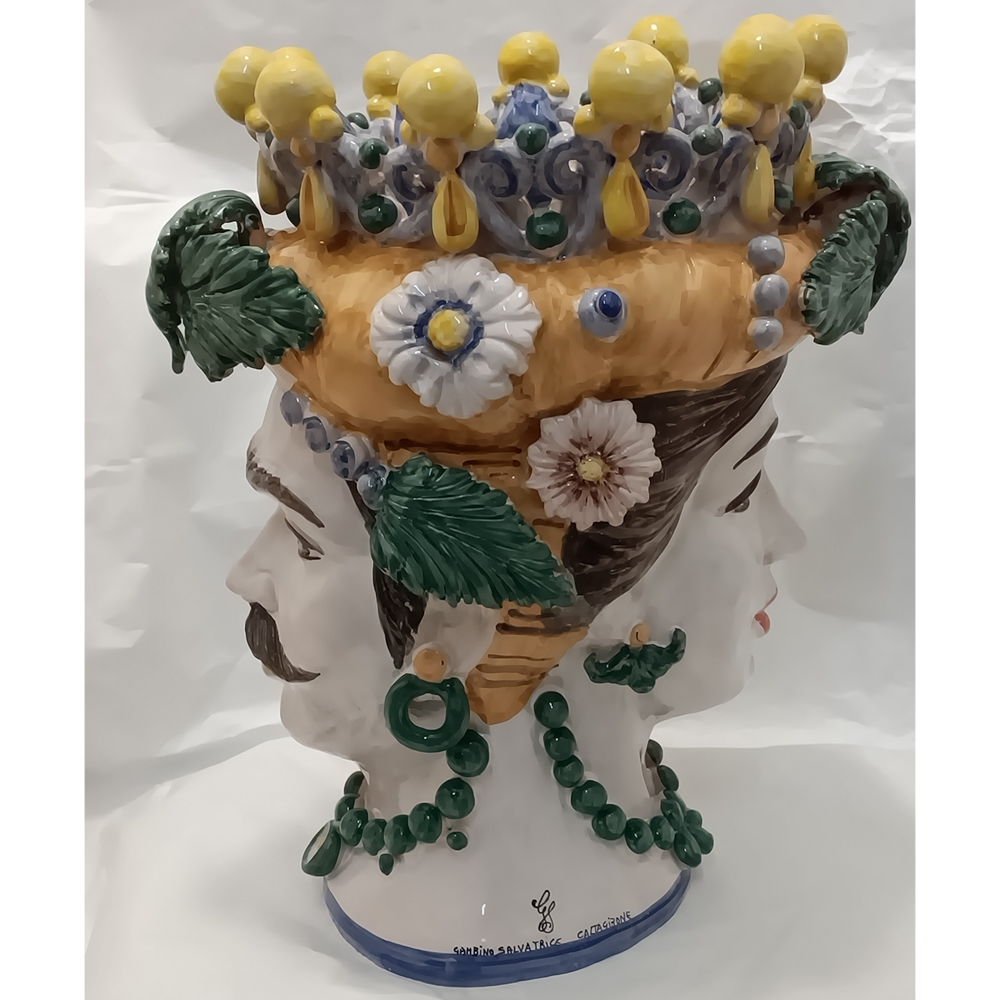 Testa di Moro Bifaccia Smaltata e Decorata con Fiori