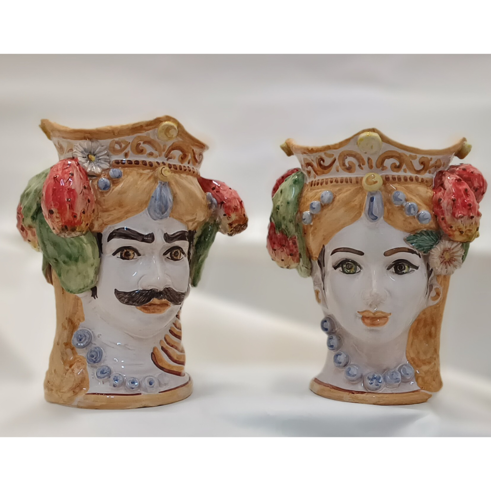 Teste di Moro Uomo o Donna Smaltata e Decorata con Applicazione di Fichi D'india
