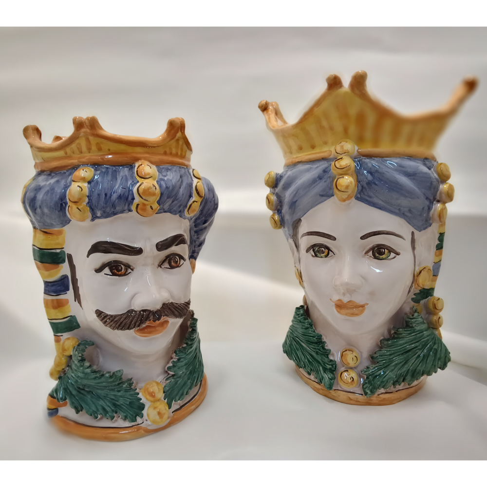 Teste di Moro Uomo o Donna Smaltata e Decorata Turbante Blu